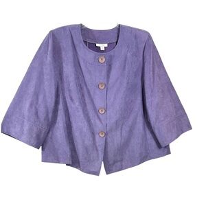 Dressbarn Woman Faux Suede Collarless Swing Jacket 3/4 Sleeve Purple Size 18W